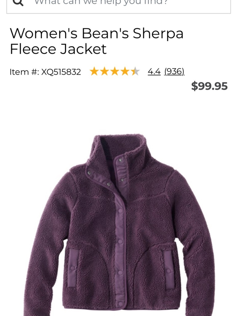 L.L. Bean Black Sherpa Fleece Jacket with Snap Closure